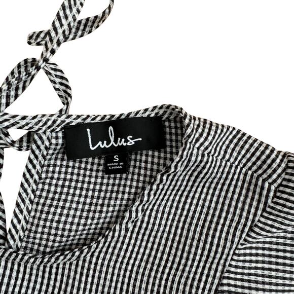 Lulus Picnic Perfect Black White Gingham Tiered Babydoll Dress Size Small - Picture 5 of 7